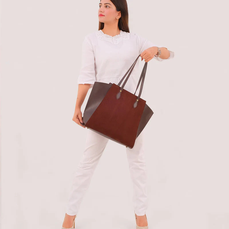 Novabazzar Dark brown suede classic tote bag