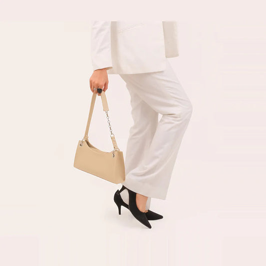 Novabazzar Off-white elongated chain handle purse